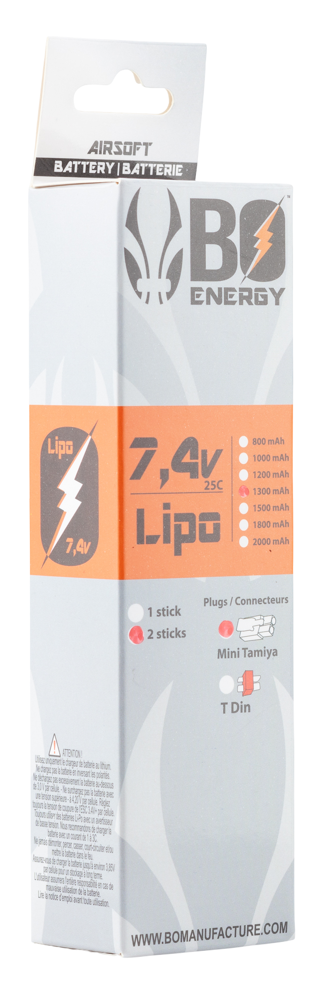 Batterie Lipo double stick 7.4V 1300mAh 25C BO Manufacture
