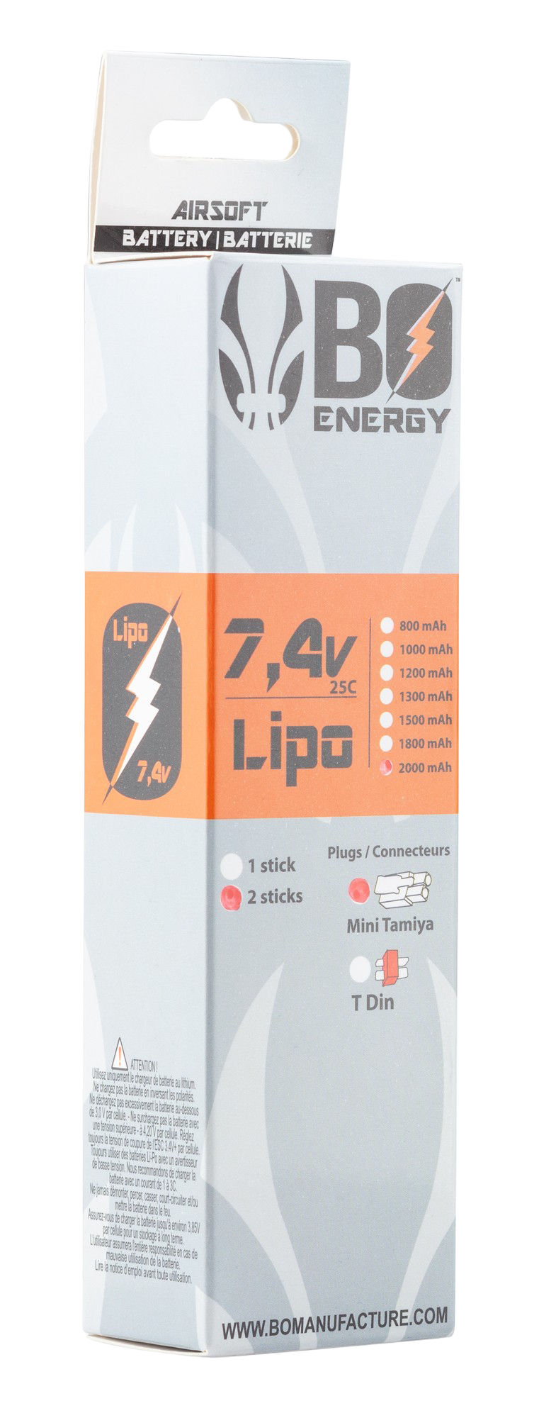 Batterie Lipo double stick 7.4V 2000mAh 25C BO Manufacture