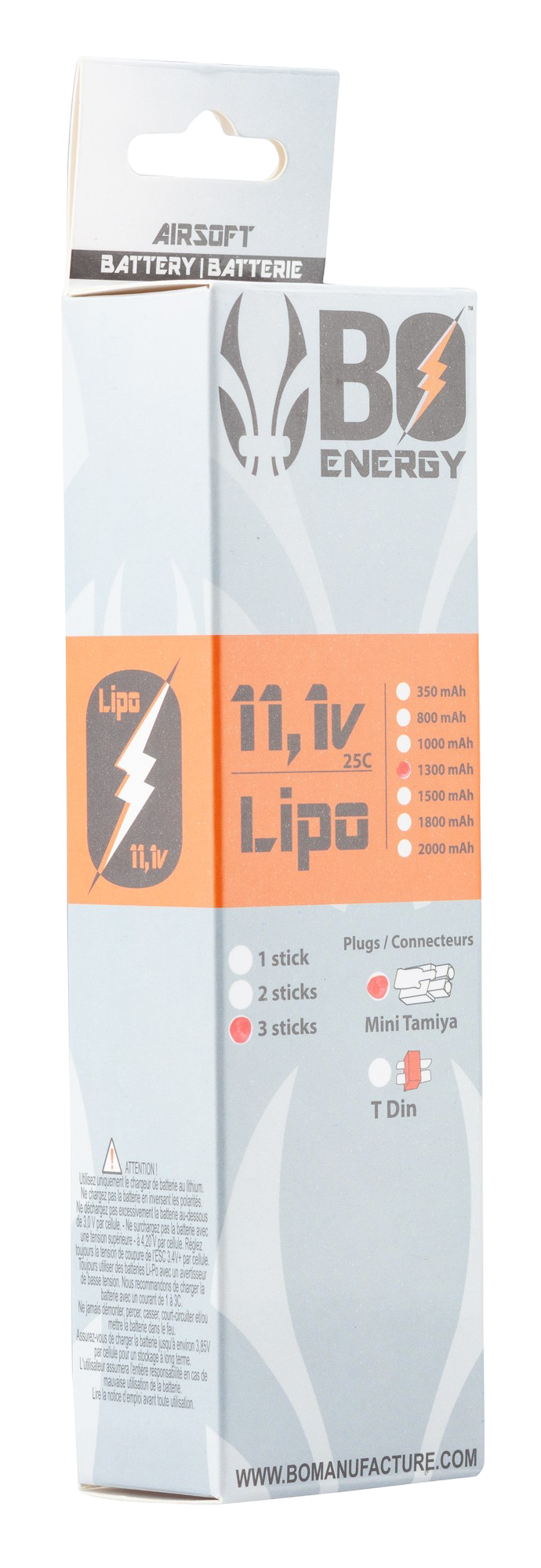 Batterie Lipo triple stick 11.1V 1300mAh 25C BO Manufacture