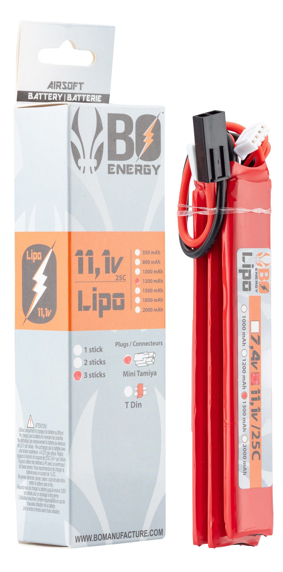 Batterie Lipo triple stick 11.1V 1300mAh 25C BO Manufacture