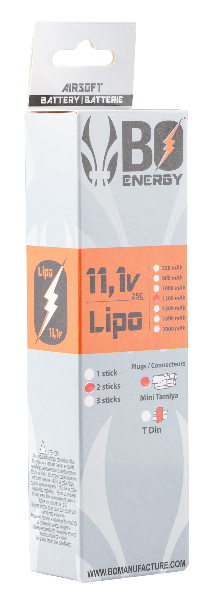 Batterie Lipo double stick 11.1V 1300mAh 25C BO Manufacture