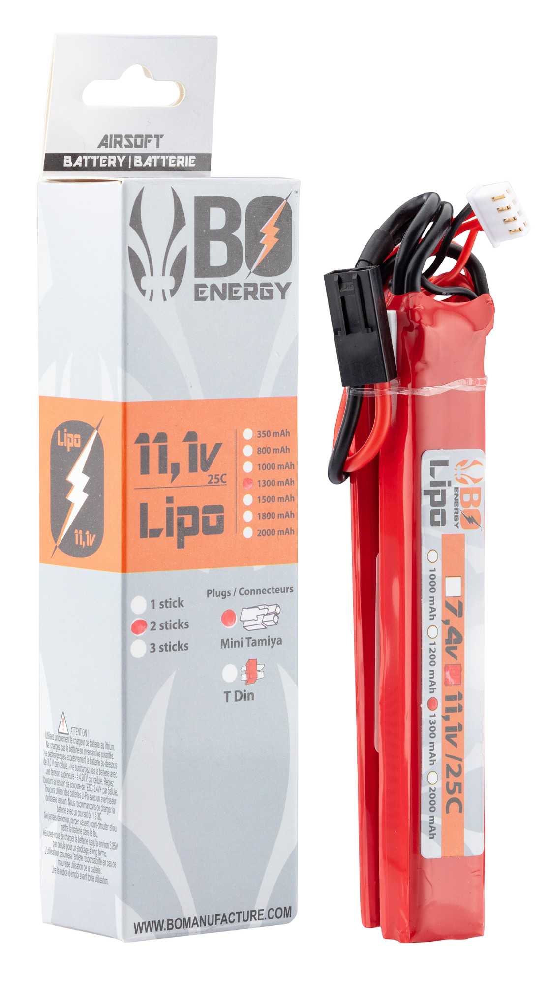 Batterie Lipo double stick 11.1V 1300mAh 25C BO Manufacture