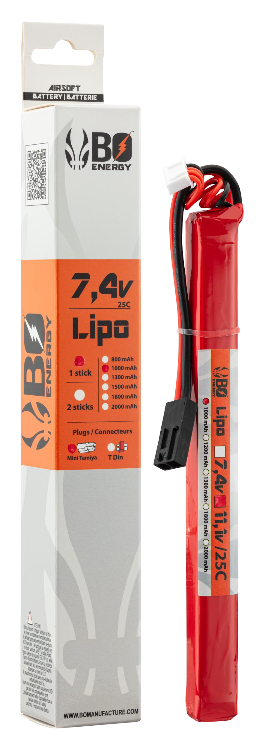 Batterie Lipo stick 7.4V 1000mAh 25C BO Manufacture