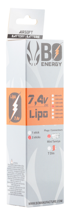 Batterie Lipo double stick 7.4V 1300mAh 25C BO Manufacture