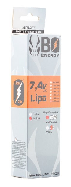 Batterie Lipo double stick 7.4V 2000mAh 25C BO Manufacture