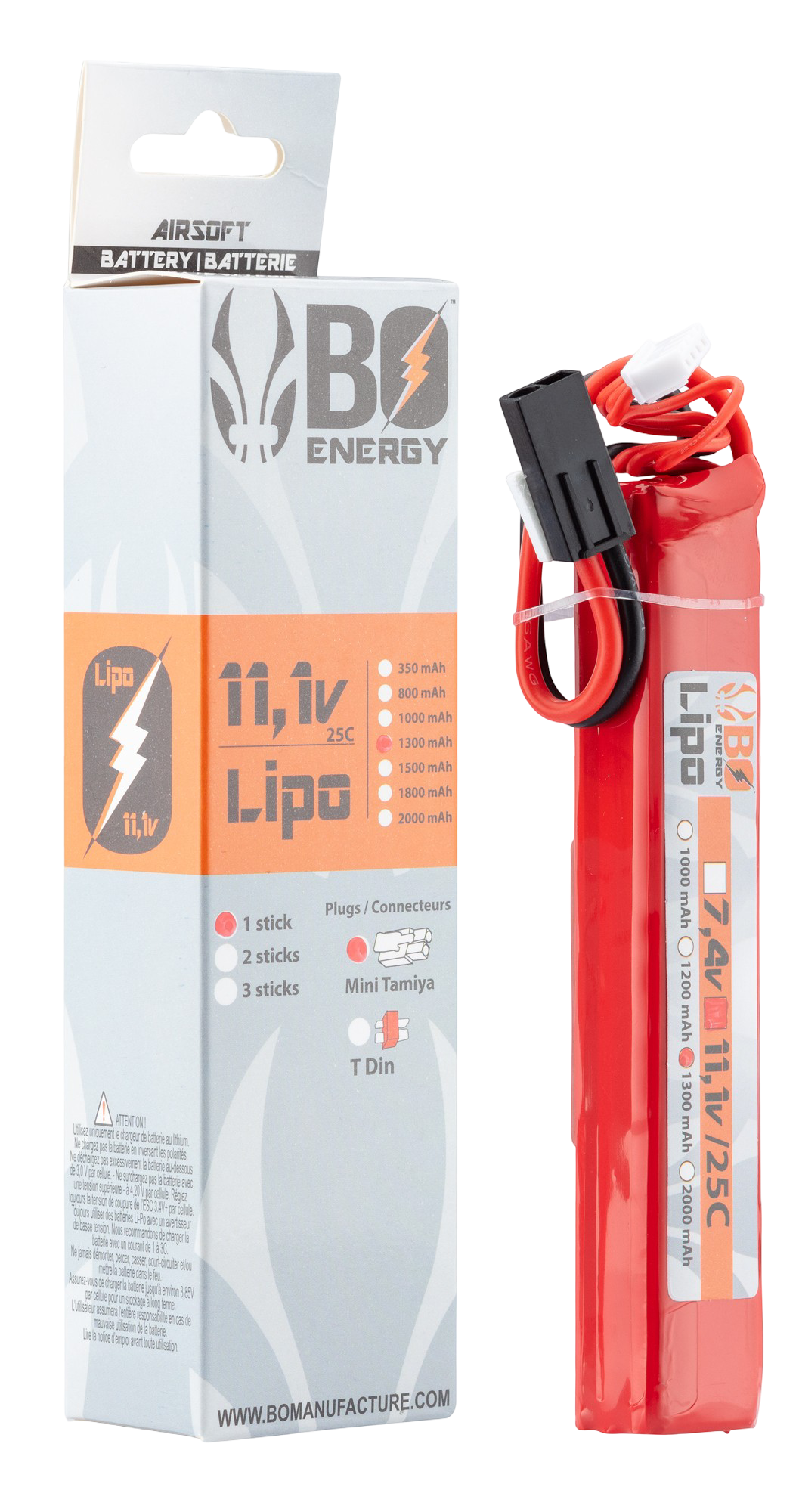 Batterie Lipo stick 11.1V 1300mAh 25C BO Manufacture