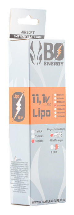 Batterie Lipo triple stick 11.1V 1300mAh 25C BO Manufacture