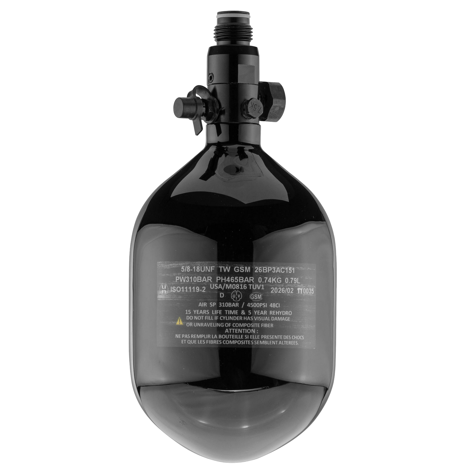 Bouteille BO Carbone vernis noir + régulateur 4500 PSI