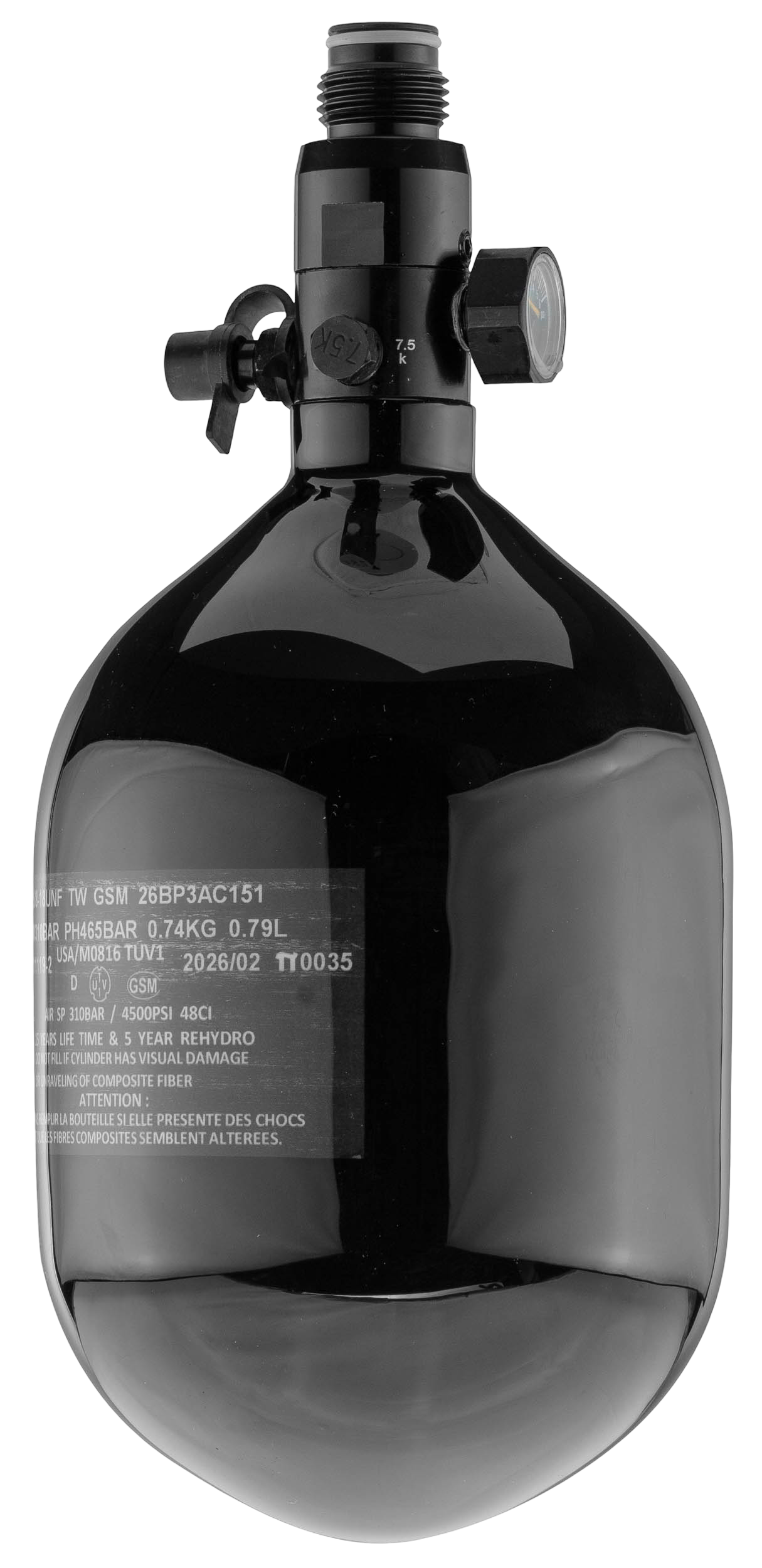 Bouteille BO Carbone vernis noir + régulateur 4500 PSI