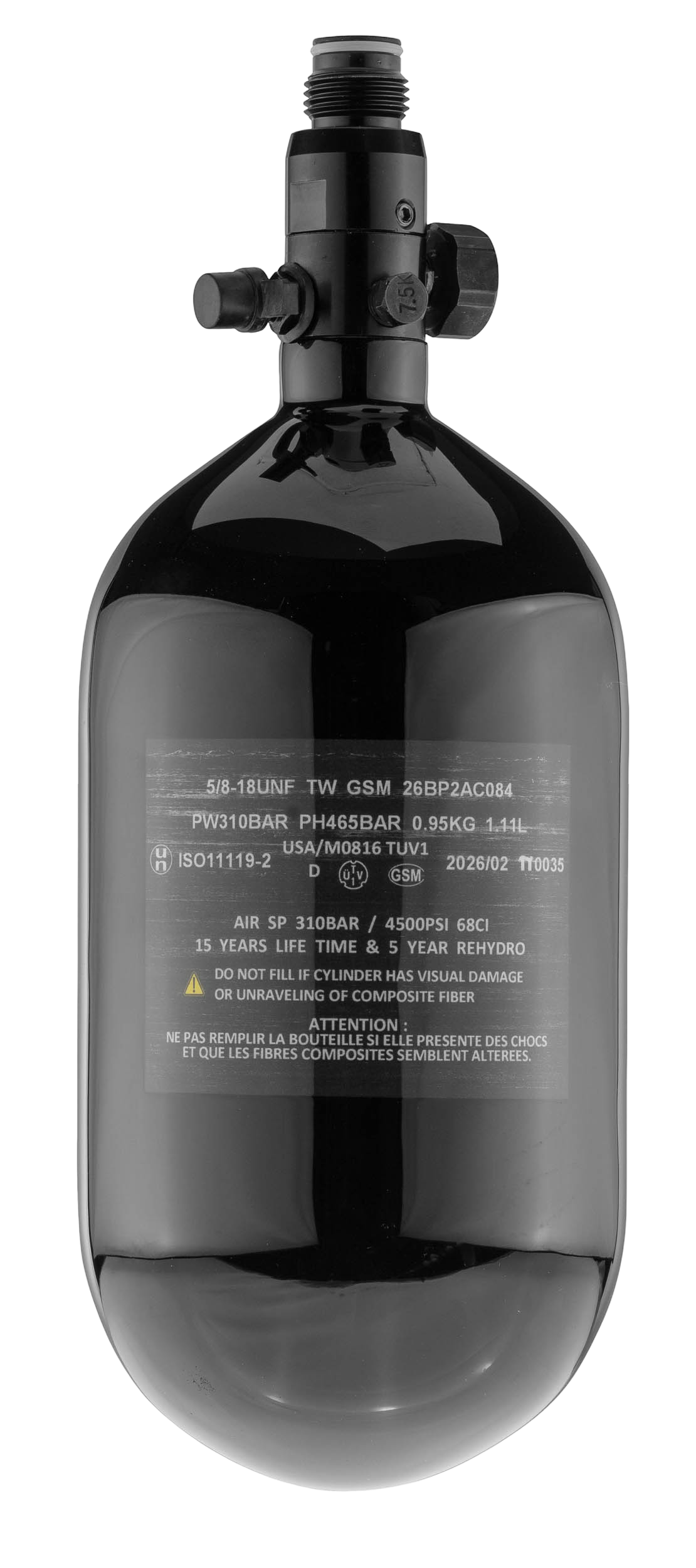 Bouteille BO Carbone vernis noir + régulateur 4500 PSI